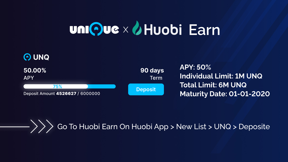Unique_NFTchain's tweet photo. 📢75% UNQ staked on @HuobiGlobal!📈
Deposit your $UNQ on Huobi Earn and enjoy up to 50% APY!🚀

Stake your tokens here 
➡️https://t.co/OZjnzKOUNF

Find out more!👇
https://t.co/Jcu4Q4p299 https://t.co/1QmwJTCVvy