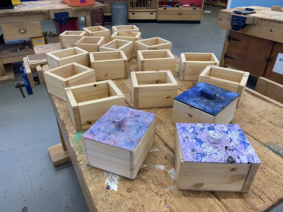AQuinnTech1's tweet photo. S3 PWW trinket boxes finished, some creative lids added as well 🎨 @NairnAcad https://t.co/64nT9KZTh0