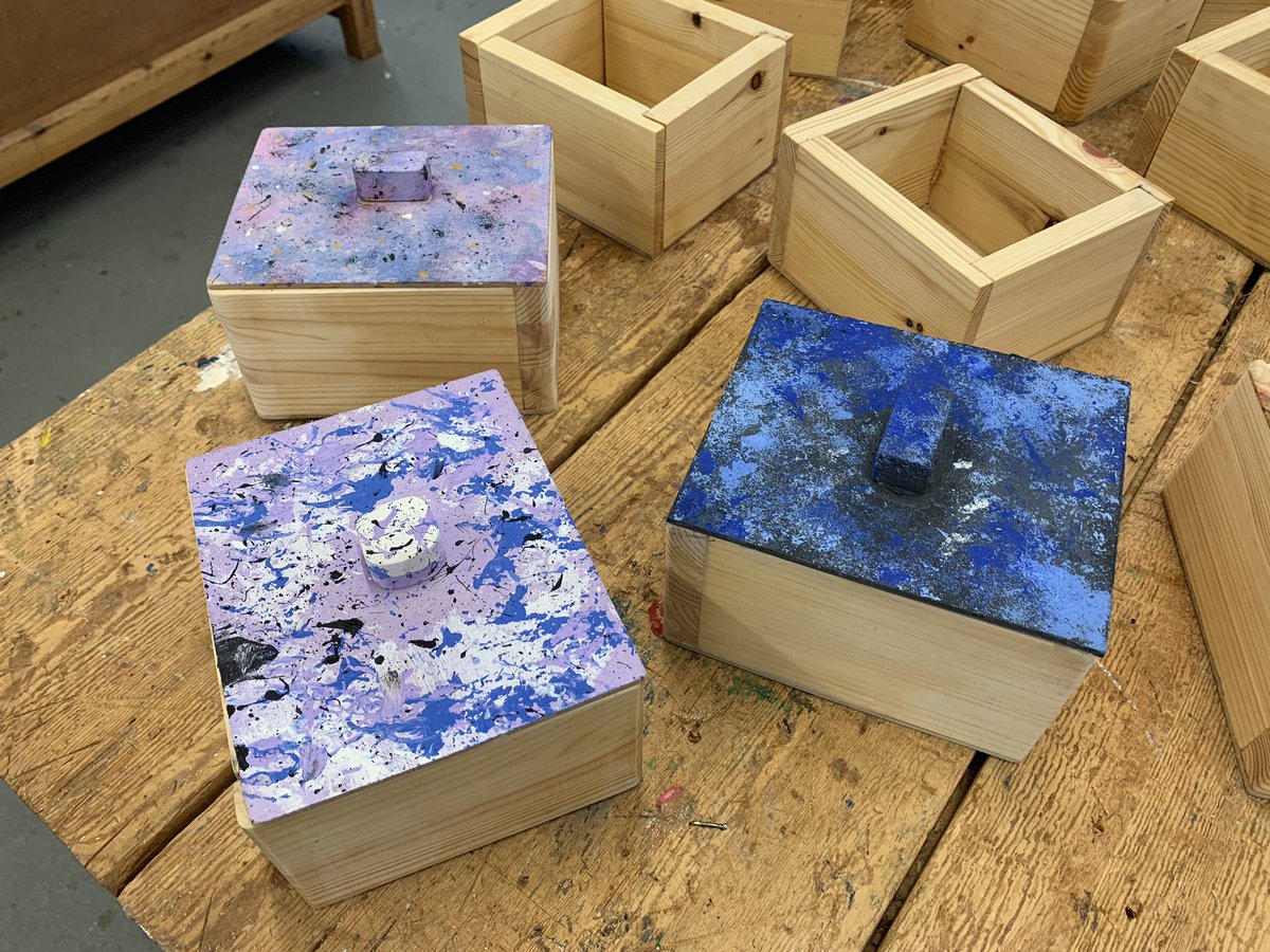 AQuinnTech1's tweet photo. S3 PWW trinket boxes finished, some creative lids added as well 🎨 @NairnAcad https://t.co/64nT9KZTh0