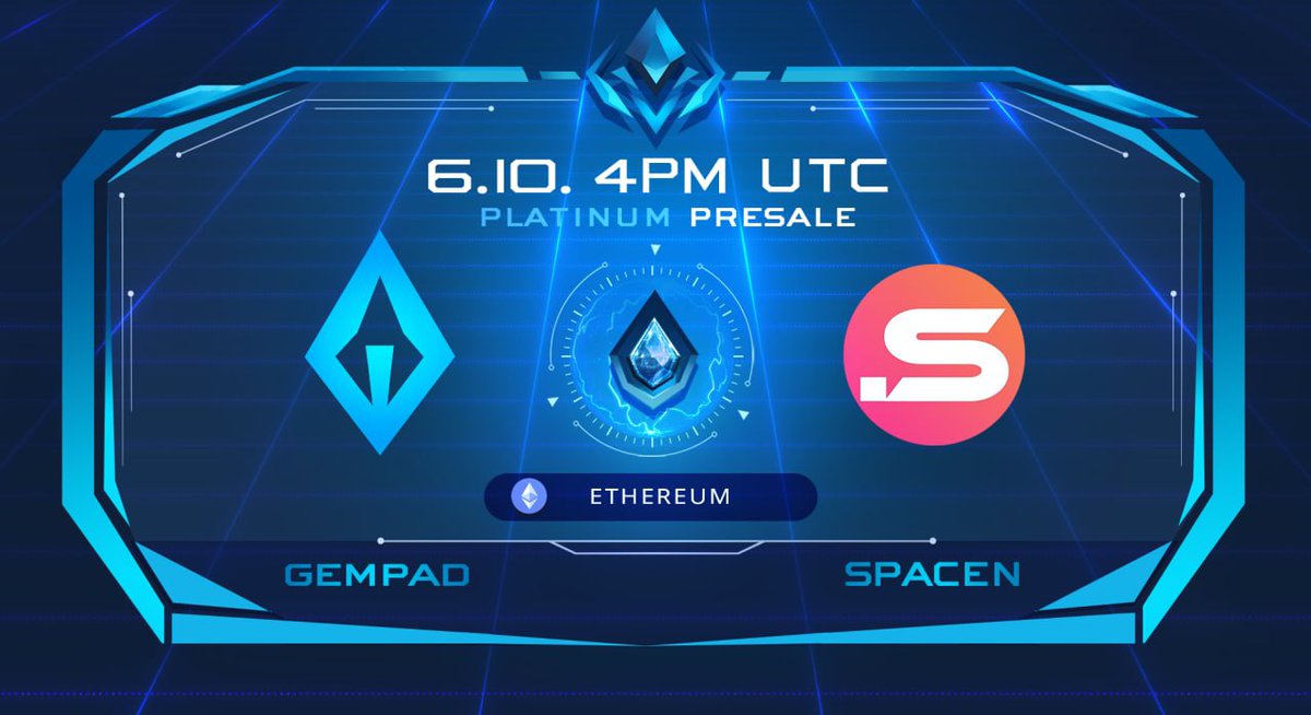 gempad_app's tweet photo. 🔵 PLATINUM TIER PRESALE ANNOUNCEMENT @spacen17 🔵
6th of October 4pm UTC⏰
✅ Presale link: https://t.co/GAVfMm2rfq

#GEMPAD #Launchpad #ETH https://t.co/0W5XgOGegT