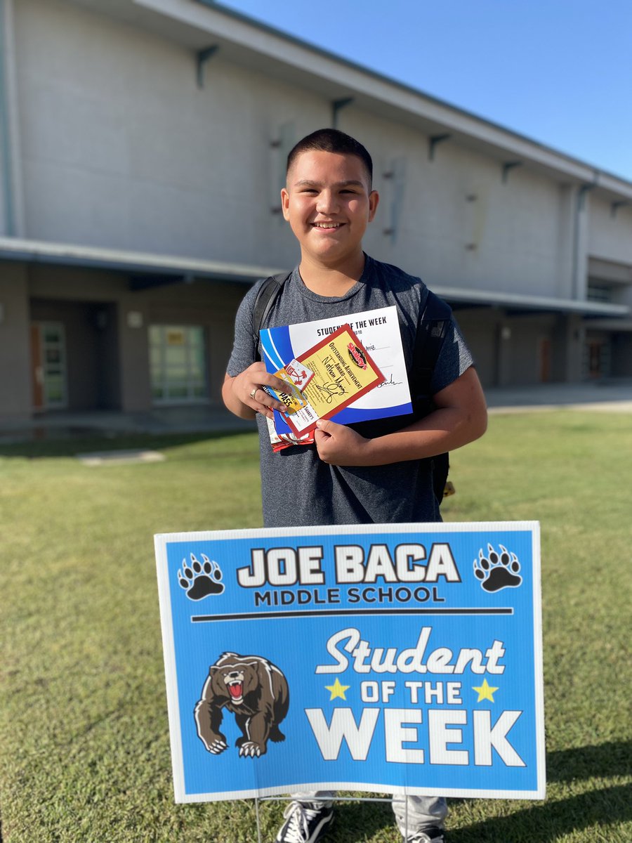 JbmsCounseling's tweet photo. Students of the week @JBMS_CJUSD are Juliette L and Nathan M, nominated by Mr. Garnett. They both work hard, are polite, complete assignments, and always #ROAR! Congratulations #JBMSGrizzlies! We’re Proud of you! 💛🐻💙 #cjusd #futureleaders #scholars https://t.co/Va9fArbZbW