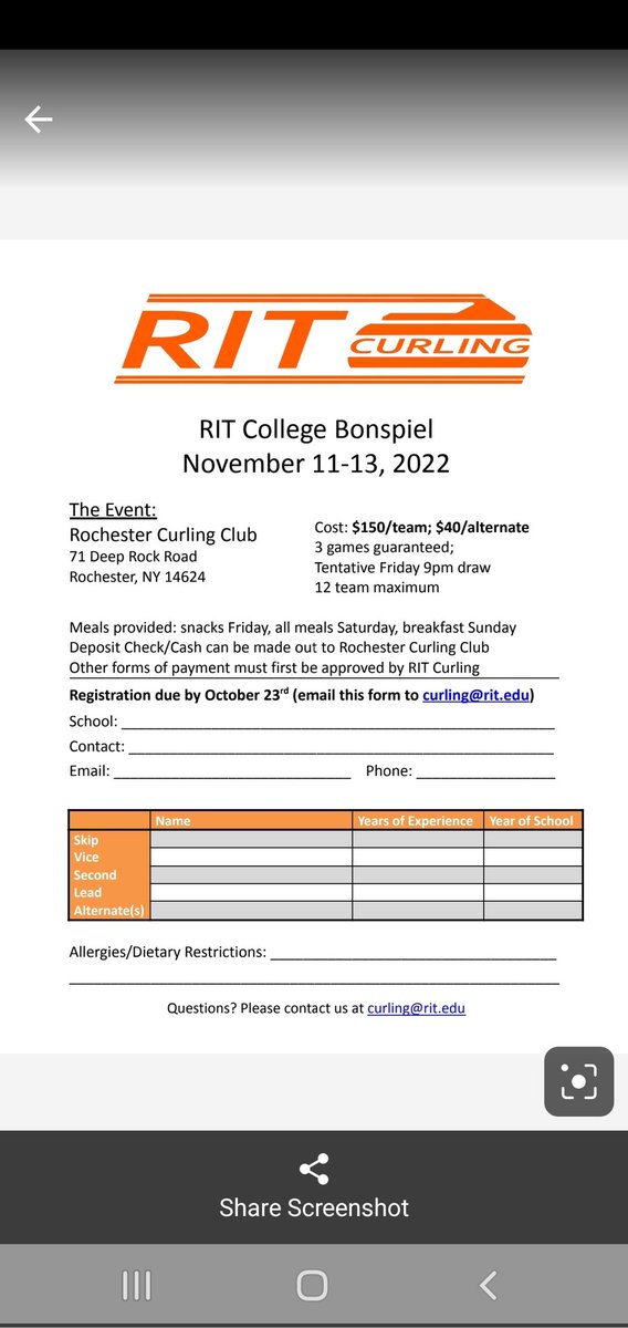 RIT Curling will be hosting a bonspeil from November 11-13 at the Rochester Curling Club