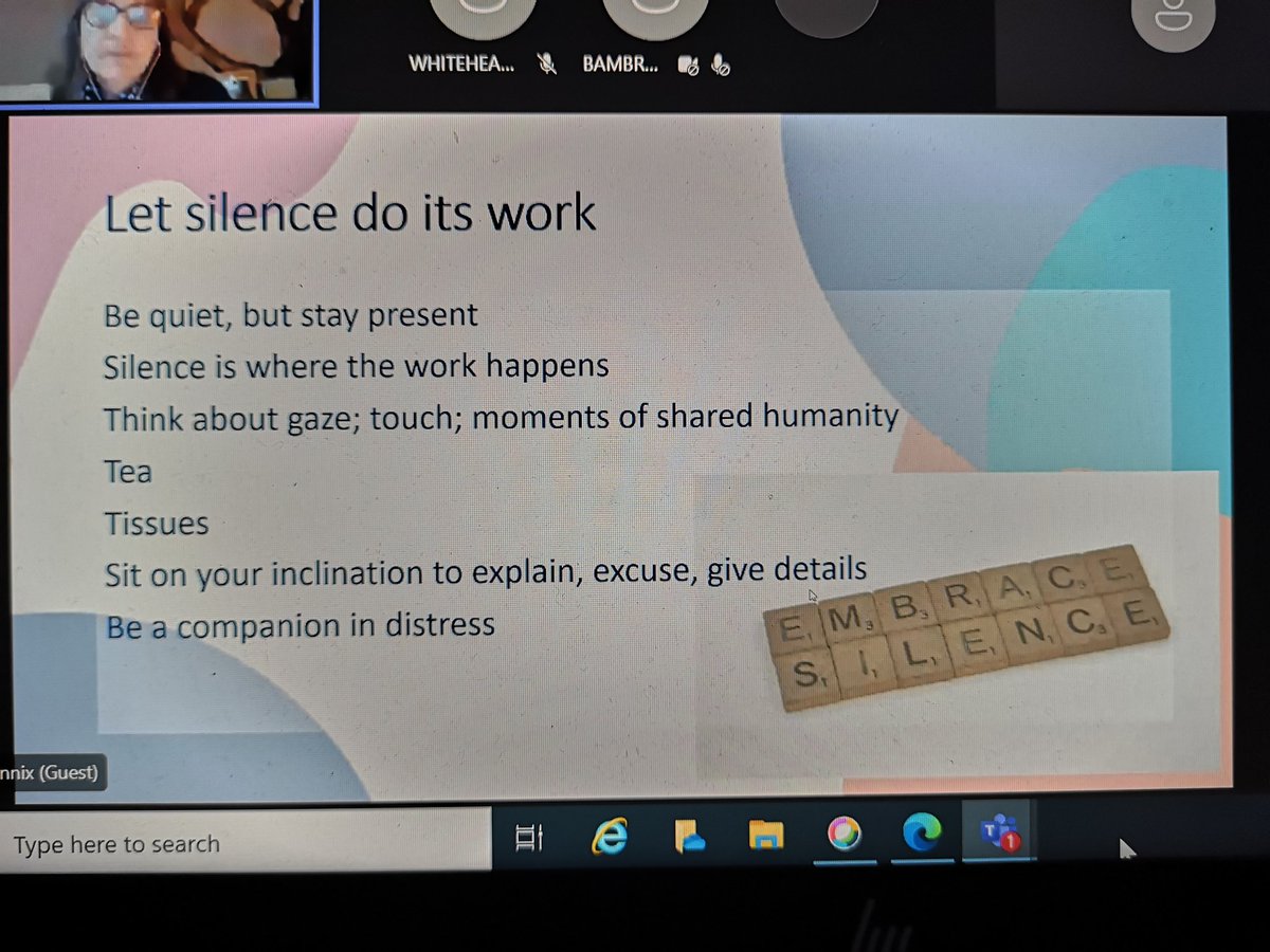 'sit with distress without trying to fix things' and 'let silence do its work'. Can be difficult but so important. #palliativecare #tenderconversations @PalCareCEN @drkathrynmannix