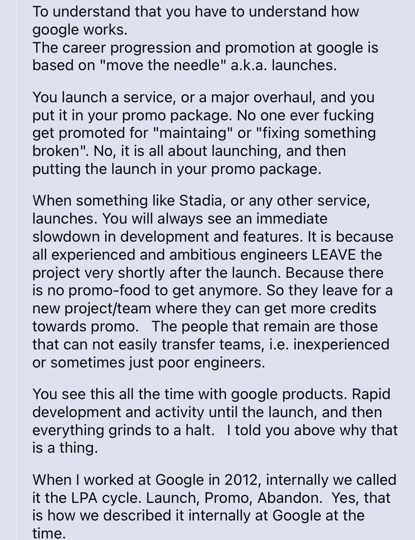 petergyang's tweet image. Google insiders explain why Google launches many products and then abandons them.
Hint: It has to do with chasing promotions. 🤦♂️