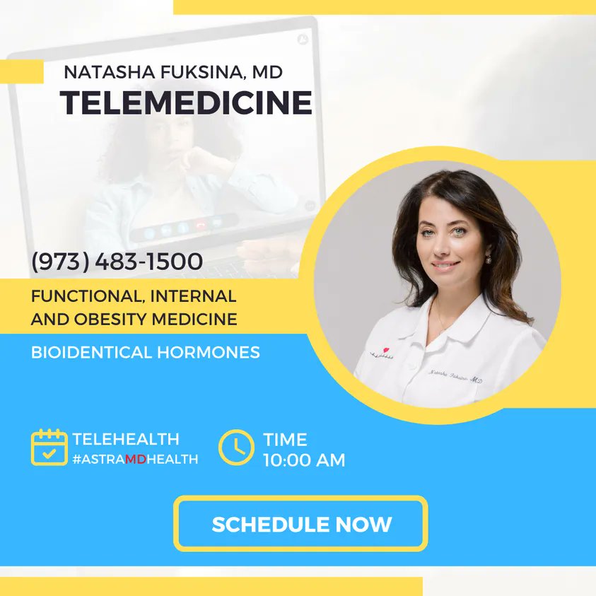 It is fast and easy to schedule a #telehealth appointment with Doctor Natasha Fuksina. 
Visit our website or call: (973) 483-1500
buff.ly/3ya0xqb 
#astraMDhealth
Functional, Internal And Obesity Medicine 
Bioidentical Hormones