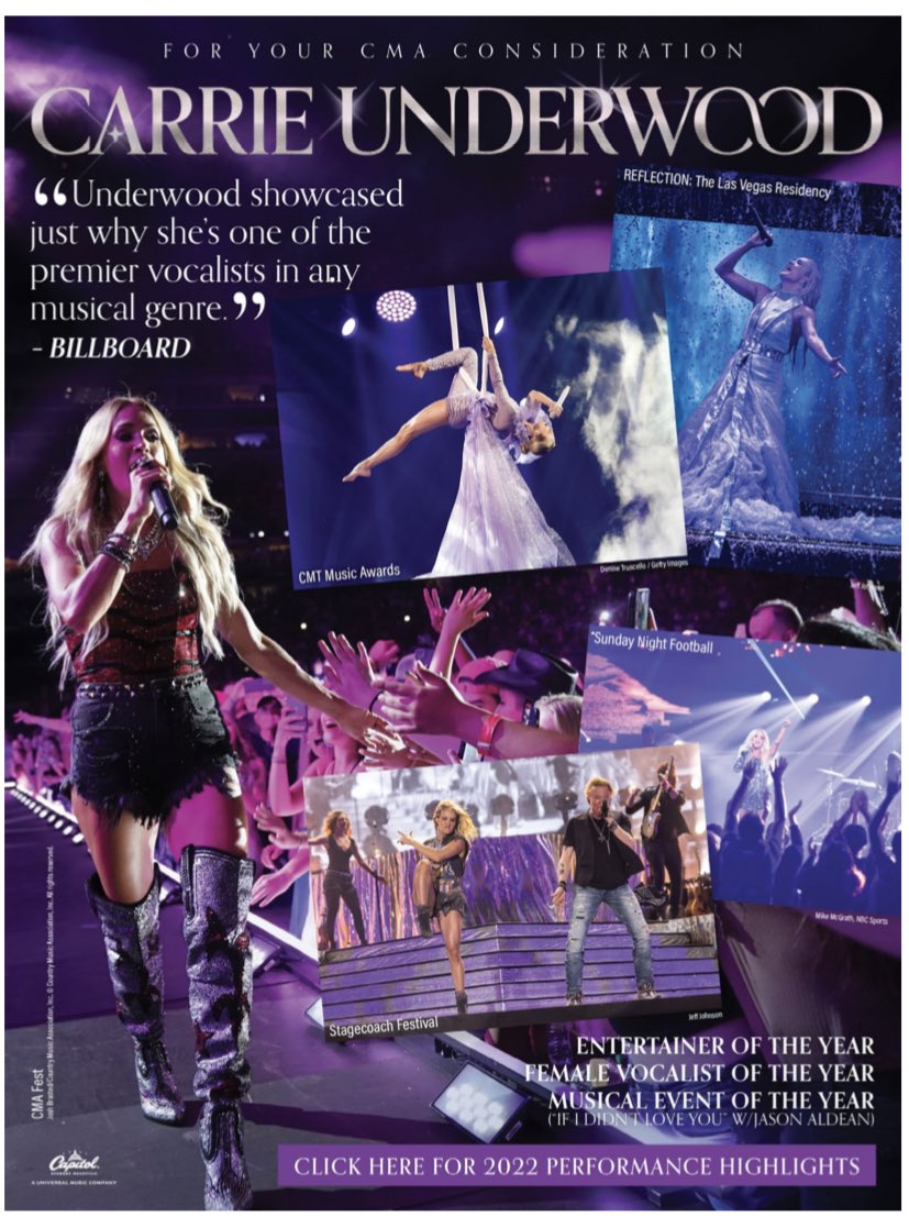 New CMA ad for Carrie from Country Aircheck’s CMA voter guide #CU4EOTY