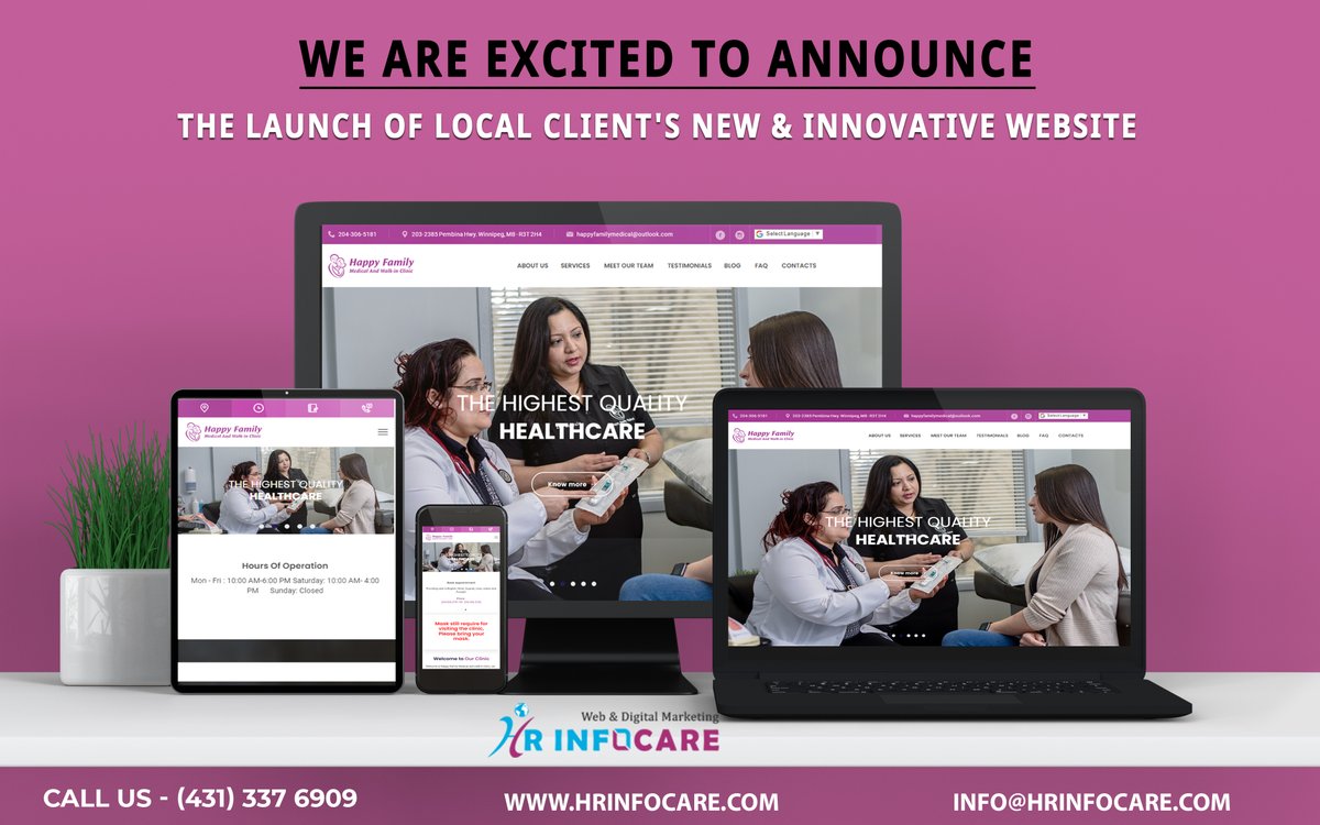 We Are Excited To Announce The Launch Of our Local Client's New &amp; Innovative Website.
Check out the client's website here: happyfamilymedical.ca 
Call : +1 431-337-6909
hrinfocare.com
#hrinfocare #webdesign #digitalmarketing #SEO #localbusiness #local #winnipeg