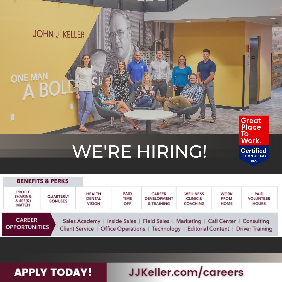 JJKellerJobs's tweet photo. At J. J. Keller, we protect people and the businesses they run, and that’s work that truly matters.
Learn more and explore our career opportunities today! https://t.co/SCycQushE1
#JJKellerDifference #remotejobs #workfromhomejobs #gptwcertified https://t.co/HmbefJBJPD
