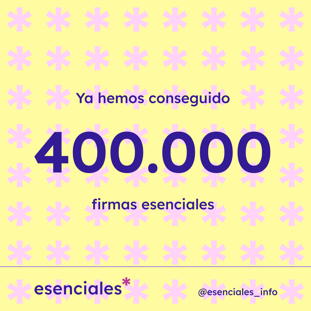 esenciales_info's tweet photo. La campaña de recogida de firmas sigue a buen ritmo: ¡ya hemos superado las 400.000! 🎉

Estamos muy cerquita de conseguirlo. ¿Nos ayudas?
✍️ Firma.
📢 Corre la voz.
📃 Recoge firmas entre tu gente cercana. Para ello, te envíamos las hojas de firmas a casa (y pagamos los gastos). https://t.co/3zZoZWfoDH