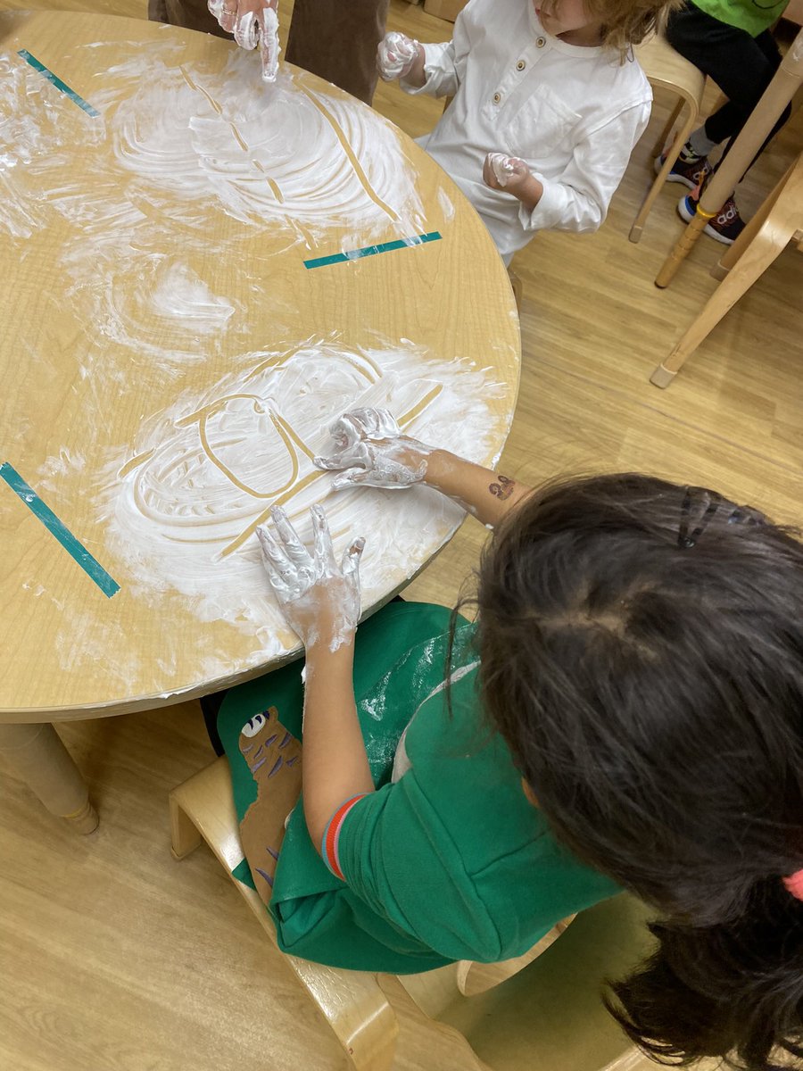 CaedmonKinder's tweet photo. Learning how to form a lower case “a”, the messy way! #CaedmonKindergarten #CaedmonCreativity #CaedmonLanguageArts https://t.co/zfhCG72BEc