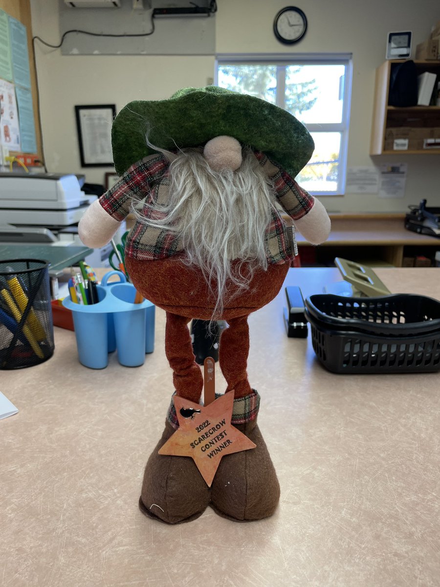 AmiskSchool's tweet photo. This little gnome stopped by the school to let us know that we won the Best Scarecrow Contest at the Amisk Fall Festival this weekend! Way to go, Amisk School creators!! #amiskschool #btpstogether #btps28 https://t.co/Fr7qYM62MD