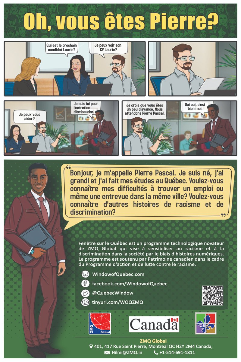 Le projet #FenêtresurleQuébec mis en oeuvre par #ZMQGlobal développe des histoires numériques sur le #racisme et la #discrimination vécues par les PANDC sur leurs lieux de travail au Québec. Voici un aperçu de l’expérience d'une personne de la #Communauté noire.