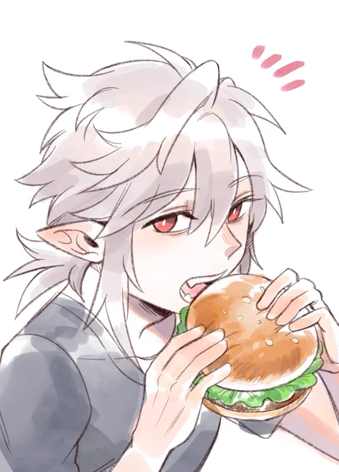 Take a break from comms a little bitand doodle a Corrin eating a burger 