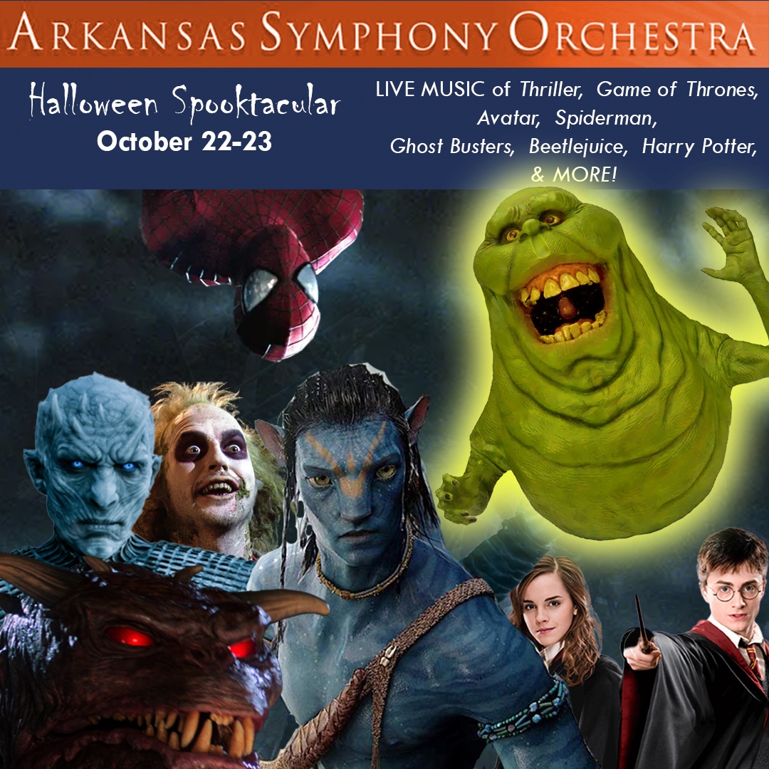 This is a true variety show with special guests:  LR Parkview High School Theater &amp; Dance programs, Arkansas Circus Arts, Ballet Arkansas, Fancyful Parties, &amp; ASO’s Spooky Singers.
10/22-23 Halloween Spooktacular is presented in partnership with the Arkansas Museum of Fine Arts!