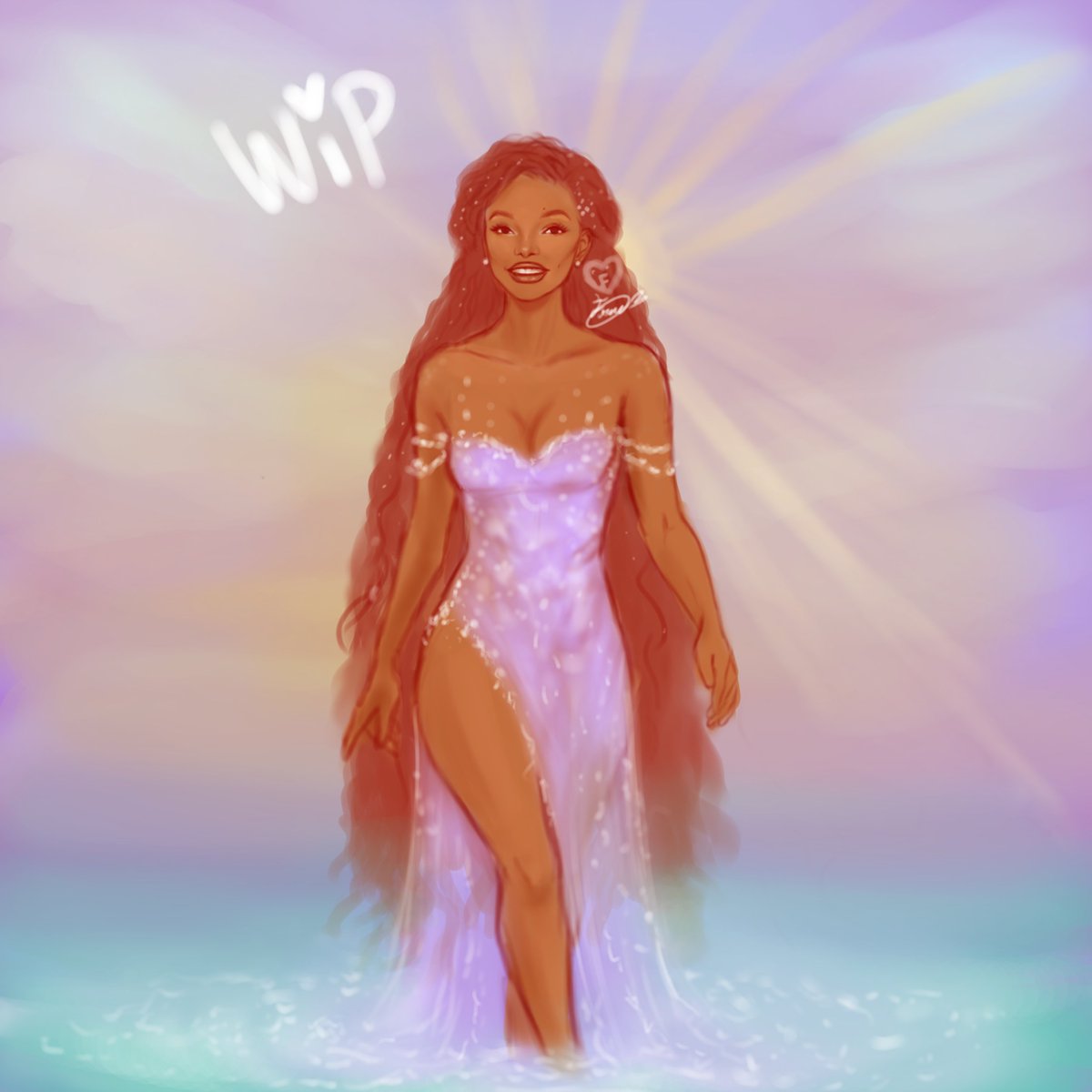 Wip of a little something im working on🧜🏽‍♀️🐚🌊✨

#ariel #hallebailey #digitalart #digitalillustration #mermaid #disney #clipstudiopaint #smallartist