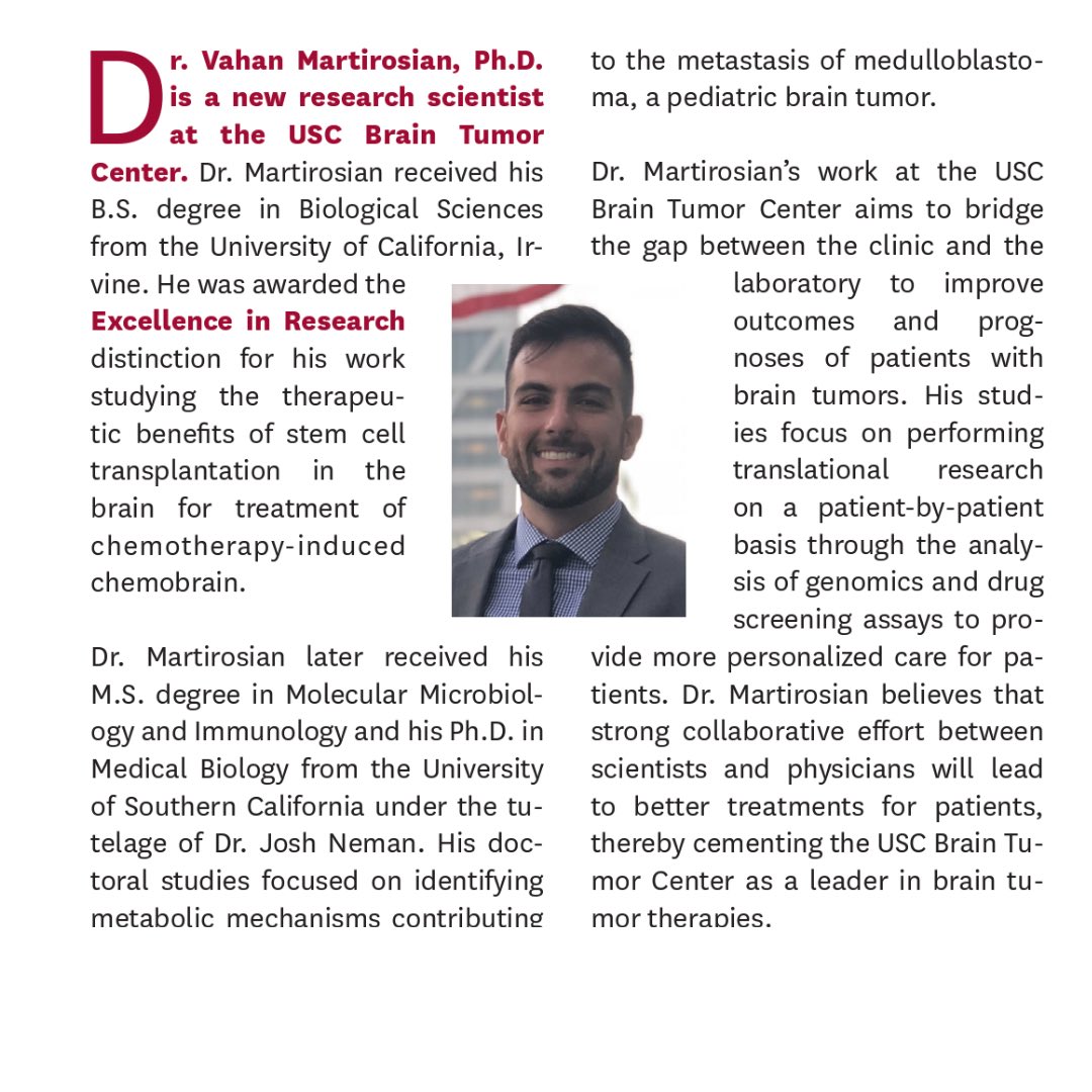 Dr. Martirosian's studies focus on performing #translational #research on a patient-by-patient basis through the analysis of #genomics and drug screening assays to provide more personalized care for patients.

#brain #braintumor #braincancer #MedTwitter