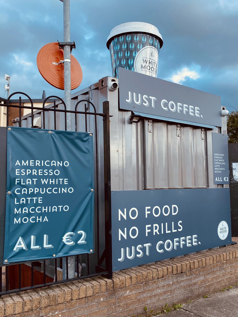 whitemoosecafe's tweet photo. In a time when costs have gone mental, we have gone even more mental with our prices. When everyone else is going up in price, we are going down. Introducing #JustCoffee Glasnevin. All coffees €2. https://t.co/ztSMeMyiYA