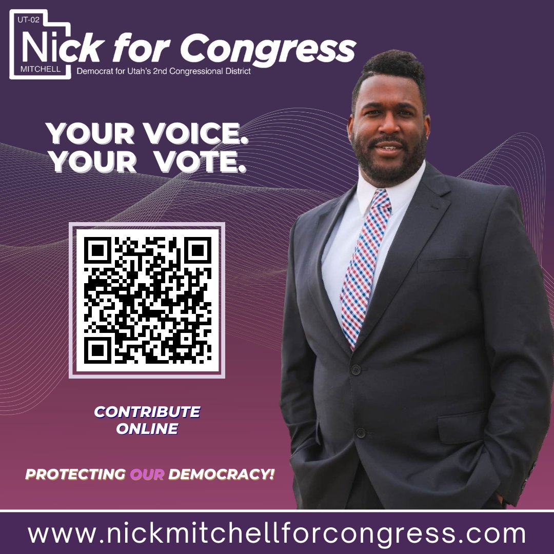 nickforutah's tweet photo. Help Me Protect Our Democracy!
Every donation will help us strengthen our grassroots movement and grow the reach of our campaign.
https://t.co/BIsYj8Vl0r
YOUR VOTE. YOUR VOICE.
https://t.co/20nLquNVpj
#NickforCongress https://t.co/osgPgylMAT