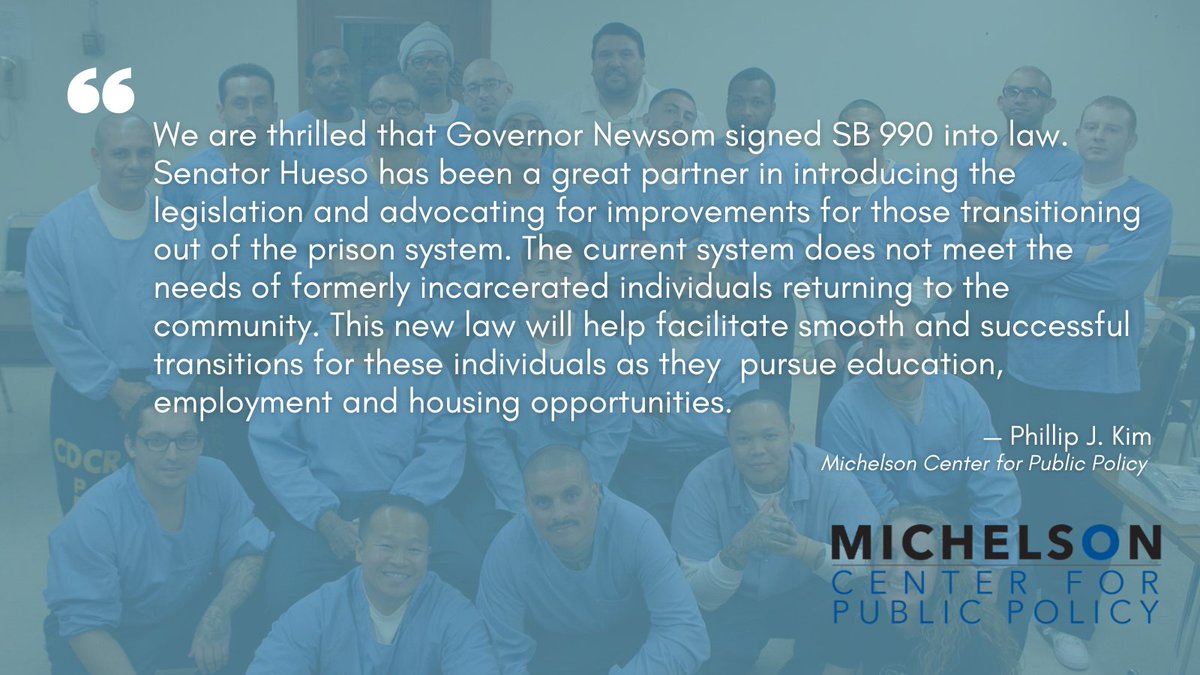 We salute the visionary leadership of @GavinNewsom for signing #SB990 into law, reducing barriers & increasing educational opportunities for formerly incarcerated individuals who are on parole. We thank @SenBenHueso for his leadership & our partners @ROOTandREBOUND & @BerkeleyUSI