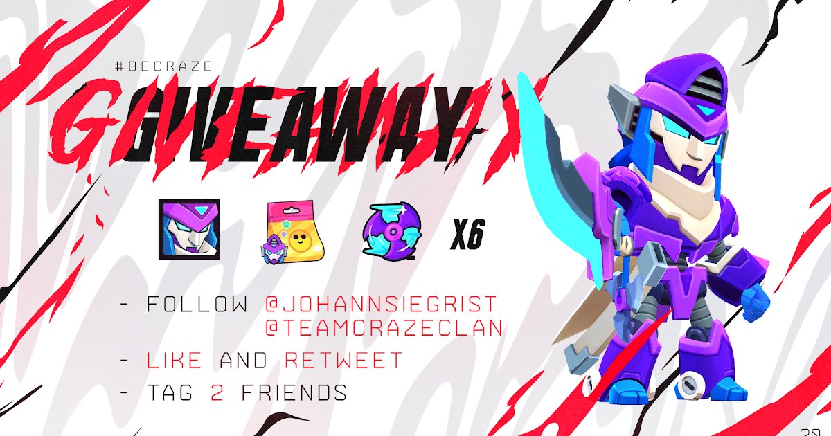 🚨 Giveaway x6 Mecha Mortis 🚨
(Skin + Spray + Profile Icon + Pins)
📍 Follow <a href="/Johannsiegrist/">GodSaveTheFish</a> and <a href="/TeamCrazeClan/">CraZe Clan</a> 
📍 Like/RT
📍 Tag 2 Friends
📍 6 October Draw 
Good luck 🥳🥳🥳
#MechaMortisGiveaway