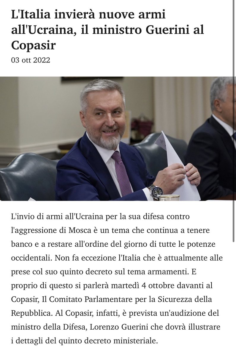 valy_s's tweet photo. Mentre mezza #Italia chiude causa #carobollette e si affacciano RECESSIONE E SACRIFICI..
Il #COPASIR si occuperà, in seduta segreta poiché l’elenco è secretato, di audire il min. #Guerini per il QUINTO PACCHETTO di ARMI (a spese NOSTRE) per l’#Ucraina,un Paese nemmeno ns alleato. https://t.co/Y38B8d82R4