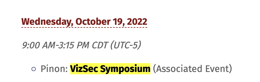 The 2022 Symposium on #DataVisualization for #cybersecurity is only 16 days away. 

Looking forward to seeing you all on Wednesday, Oct. 19th, 9am - 3:15pm (UTC-5).

If you're attending <a href="/ieeevis/">IEEE VIS</a> in <a href="/cityofokc/">City of OKC</a> you'll find us in the Pinon room 
#VizSec #ieeevis