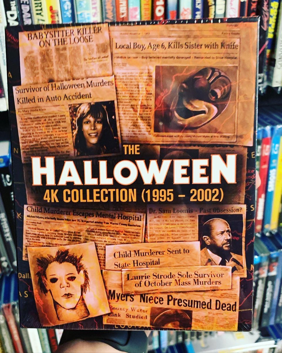 BasementBlus's tweet photo. I received my order from @Scream_Factory for the #halloween #4kultrahd #bluray collection featuring the films from 1995-2002. The #slipbox isn’t bad, but those inside cases with matching artwork are 🔥🔥🔥. I also got three great posters with the artwork on them. https://t.co/PmP6TTIRBp