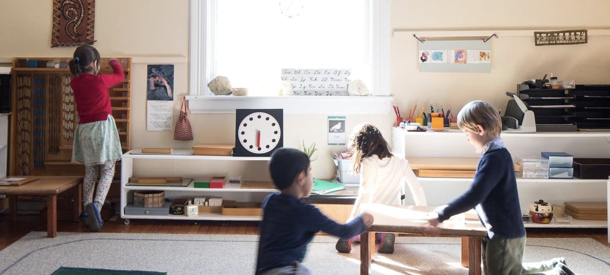 BenBrantley8's tweet photo. This image of a classroom from a Montessori school in my hometown exemplifies the existentialist theory of education; multiple activities are available for students to explore at their own pace. #EDUC200 #01FA22 https://t.co/c21eTPnvZ3