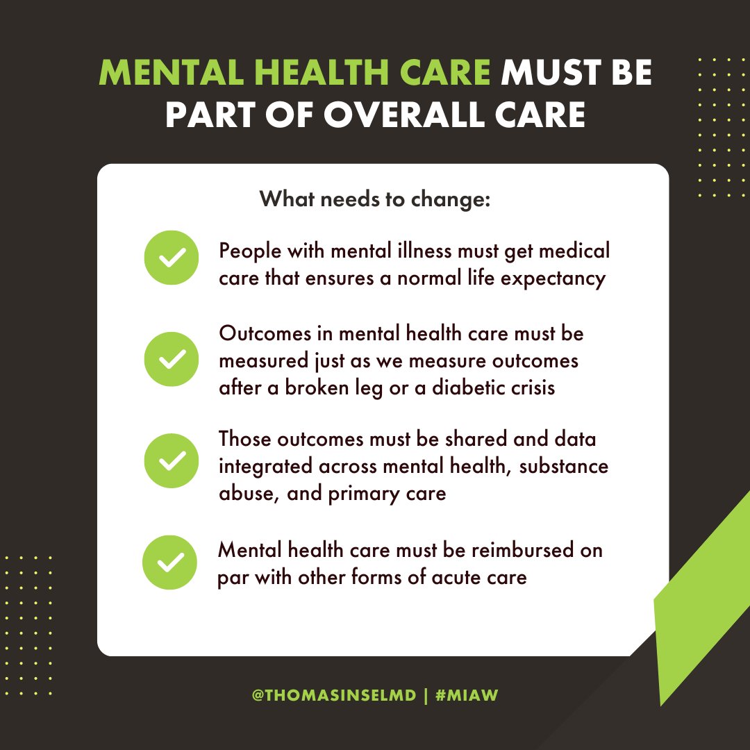 Those struggling with mental illness are not receiving the interventions that could save their life. It's unjust. Everyone deserves access to care, and mental health is no exception. For Mental Illness Awareness week, join me in advocating for change. #MIAW