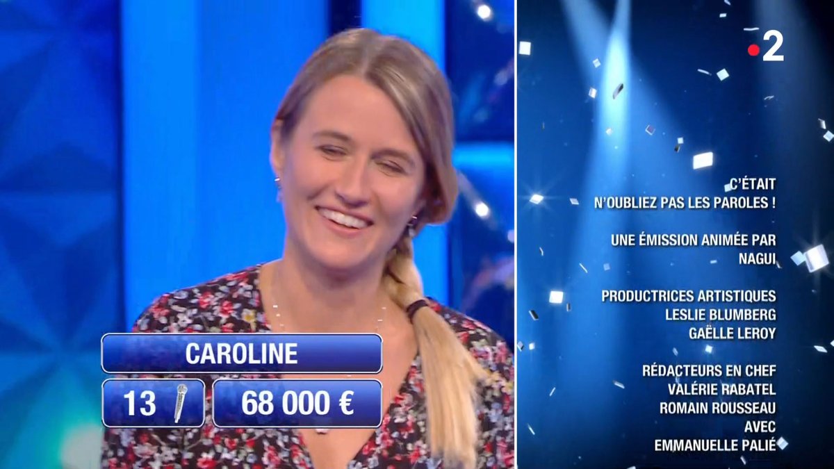 titi1960's tweet photo. #Fin du deuxième épisode de #Noplp de 
@nagui du 3/10/22
13éme victoire pour #Caroline la #Maestro et 68 000€ dans sa cagnotte et un séjour
C'est fini pour ce soir, on se retrouve demain, même heure même endroit
Belle fin de soirée et début de semaine https://t.co/YjgOxwFtky