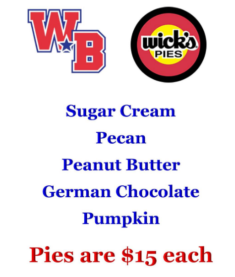 WBAthBoosters's tweet photo. The Western Boone Athletic Boosters are selling Wick's pies just in time for Thanksgiving!  Pies are $15.00 each, come frozen and will be distributed on Nov 21.  Orders and money due by Oct. 28.  
Thank You STARS for your support! https://t.co/4tubidgztf