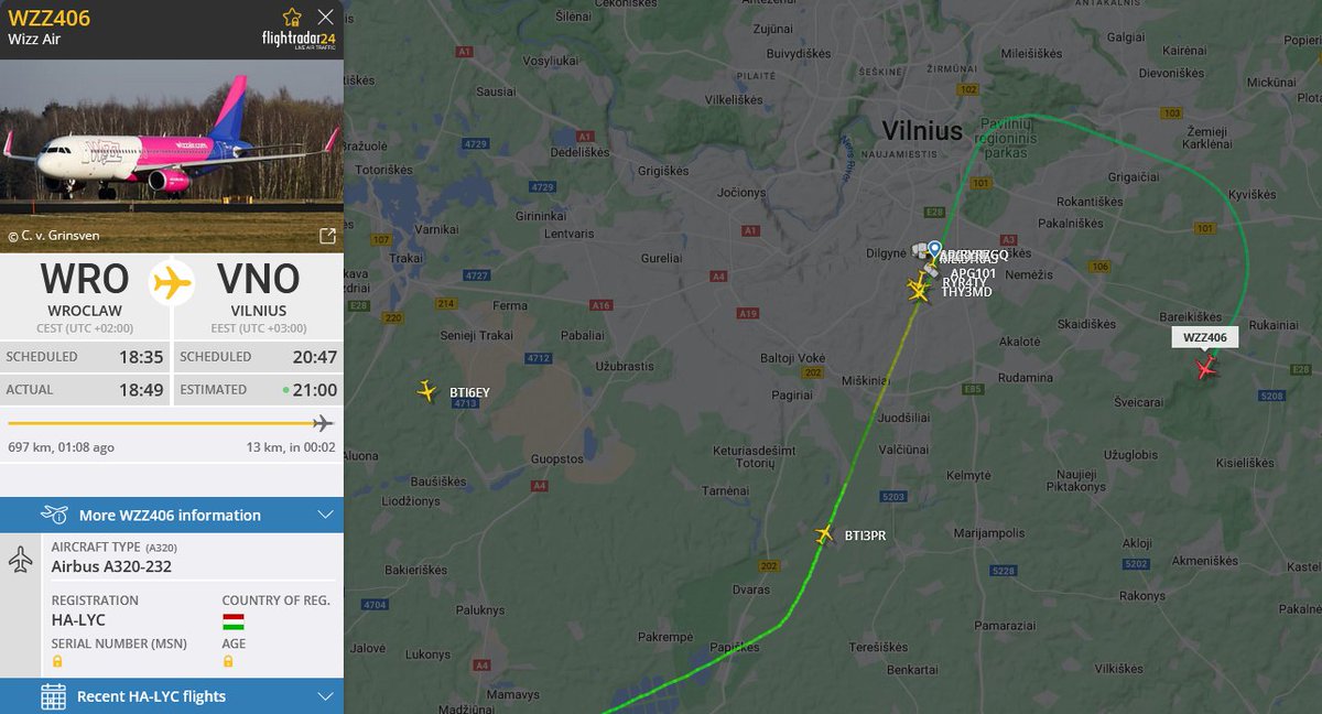 #WZZ406 go around due to Wind shear #EYVI bad weather 35019G36KT #VNO