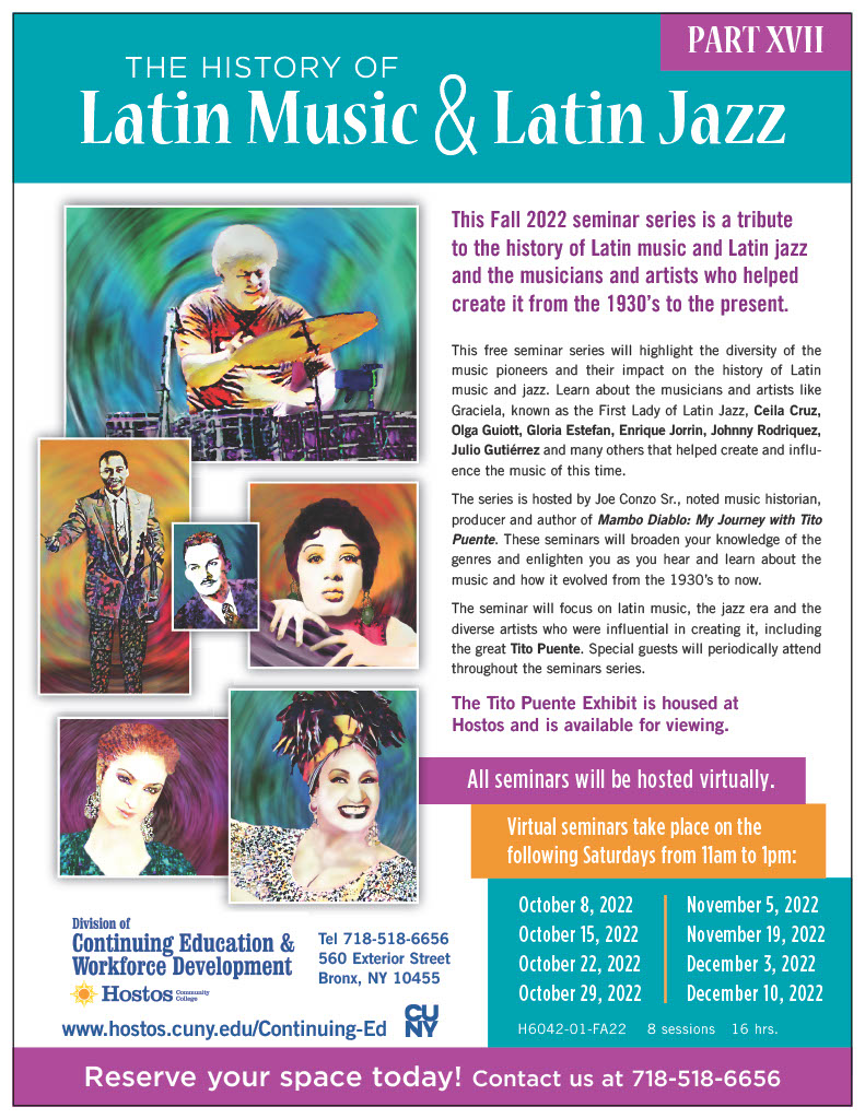 Join us in learning more about the History of Latin Music &amp; Latin Jazz. 

Virtual seminar starts this Saturday, call us for more information on how to join!