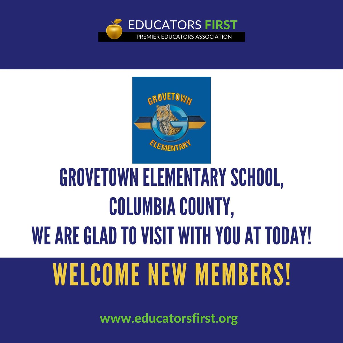 educators1st's tweet image. Grovetown elementary, Columbia County, it was a great visit with you today!  Welcome new members!  Do you want the BEST job protection too?  Join Educators First at educatorsfirst.org.

#ColumbiaCounty
#educatorsfirst