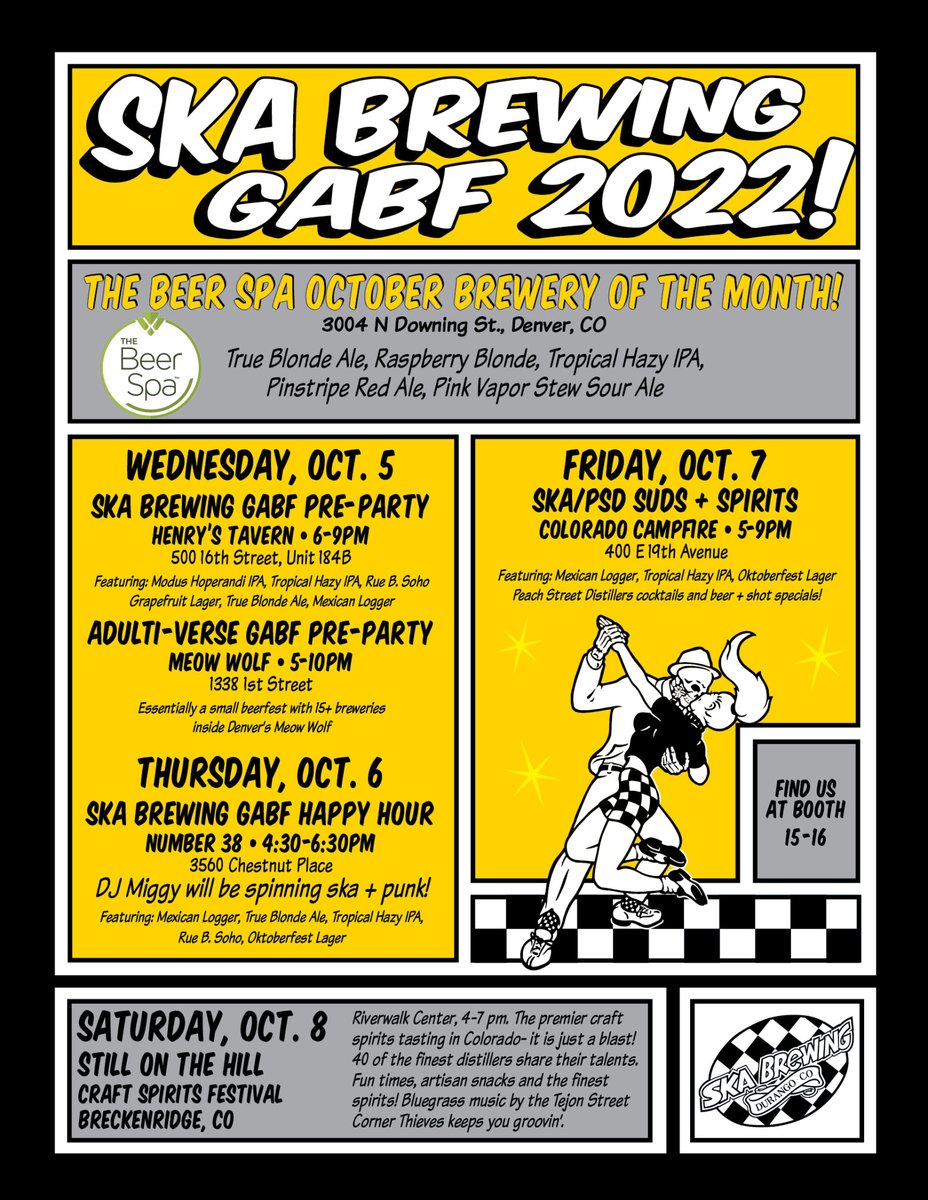 skabrewing's tweet photo. We're heading to the @gabf - who's coming with us? Here are a few of the shenanigans we'll be up to ๐ป๐ฅ
#greatamericanbeerfestival #gabf #craftbeer #denver #meowwolfdenver #thebeerspa #coloradocampfire #henrystavern #numberthirtyeight #stillonthehill #skabrewing #ska https://t.co/OeiJHAHFcT