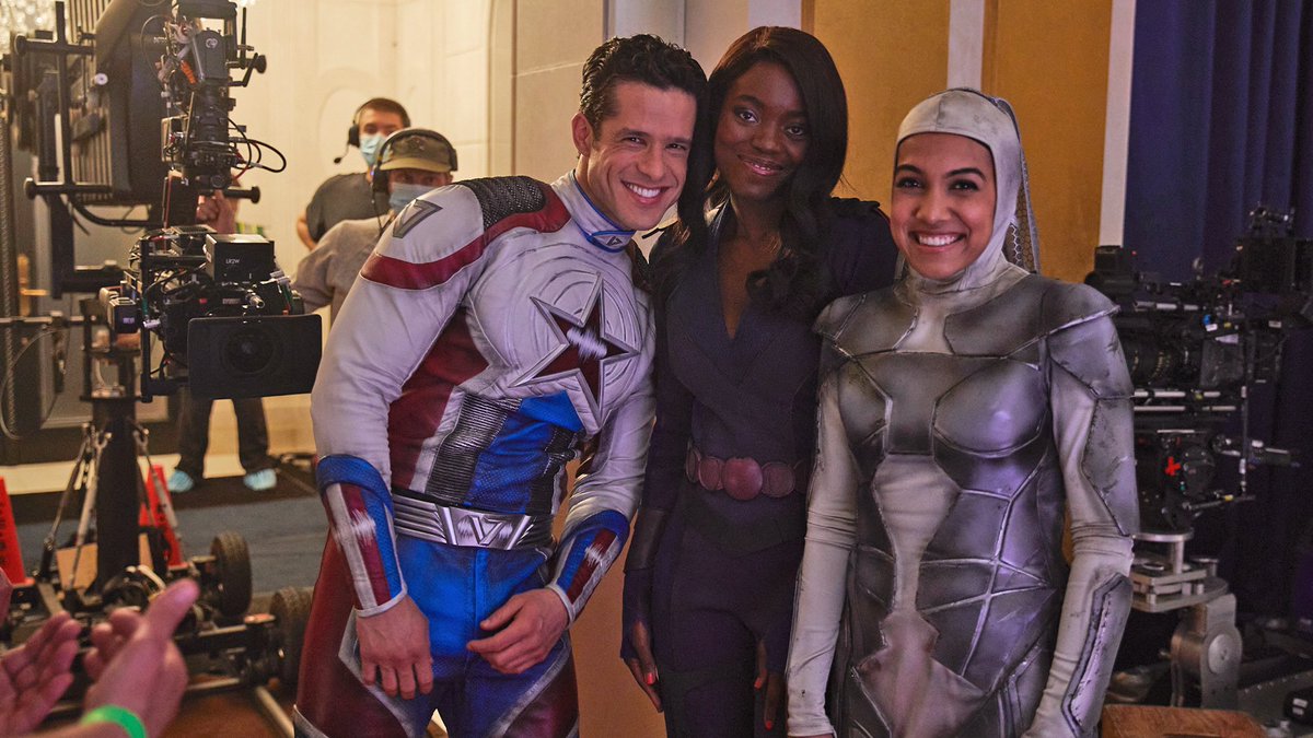 TheBoysTV's tweet image. BTS of American Hero, for when you're done with your rewatch on Vought++