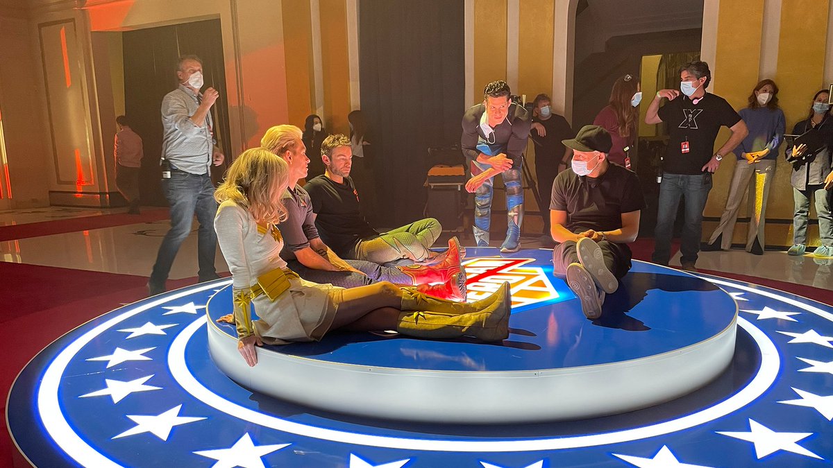 TheBoysTV's tweet image. BTS of American Hero, for when you're done with your rewatch on Vought++