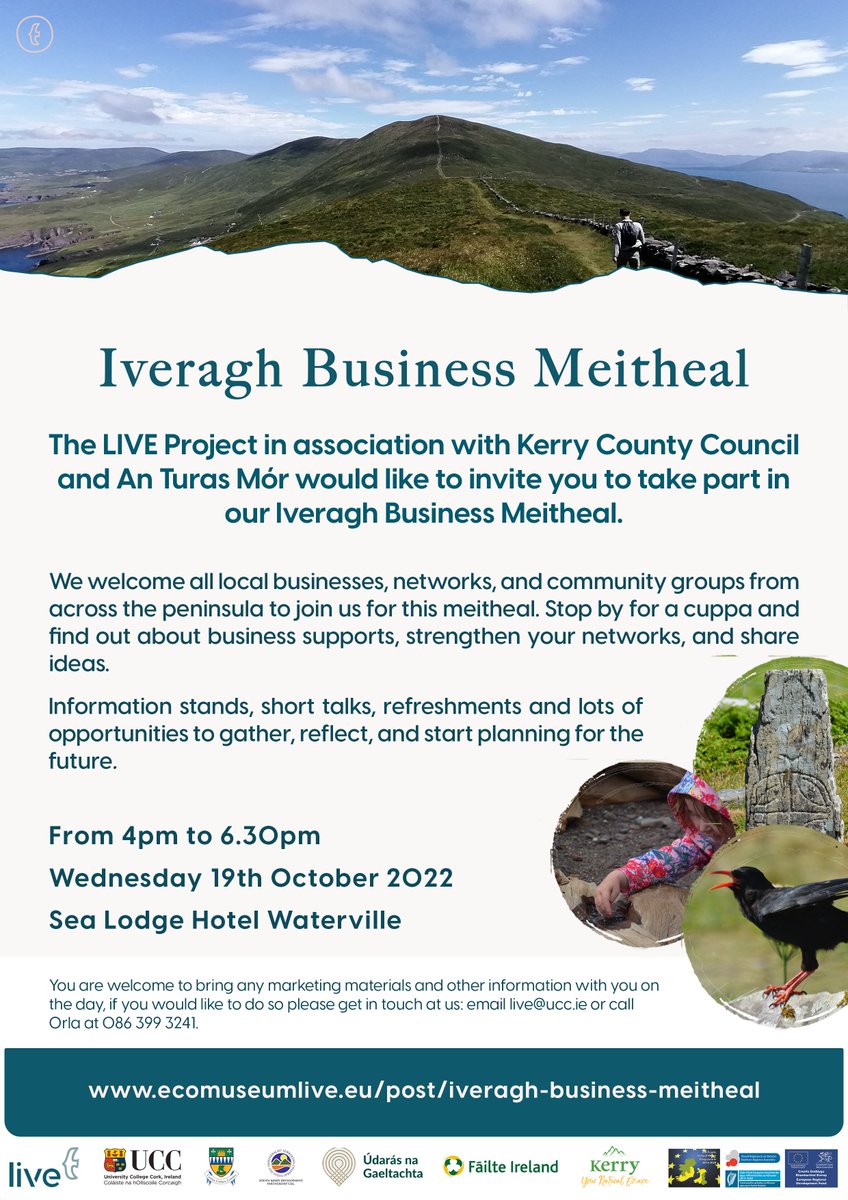 We are delighted to share details of our Iveragh Business Meitheal which we are holding on the 19th of October at the Sea Lodge Hotel in Waterville. #SkelligCoast #SkelligCoastBusiness #IveraghBusinessMeitheal #LIVEEcomuseums #EUIrelandWales