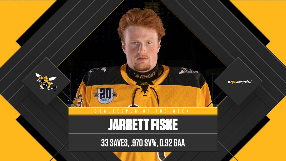 Week 1 in the books, AHA Award 1 in the books. Congratulations to Jarrett Fiske for winning <a href="/Atlantic_Hockey/">Atlantic Hockey America</a> Goalkeeper of the Week honors after a sensational showing Saturday! #AICommitted