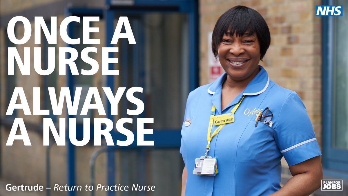 Gertrude came back to nursing after seven years. 

You can also bring your skills back to a job you love. Find the best route back for you. #teamCNO #WeAreTheNHS

nhs.uk/returning-nurs…