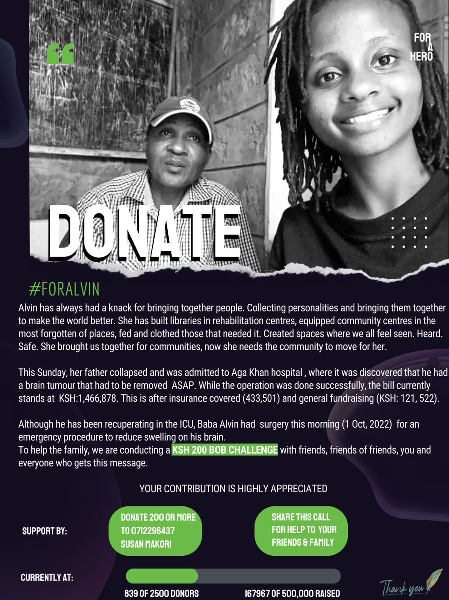 MosesMuchiri_M's tweet photo. Ever being in a corner and wished for a survivor.
Help out!
#forBabaAlvin https://t.co/x2ksfY8XD7