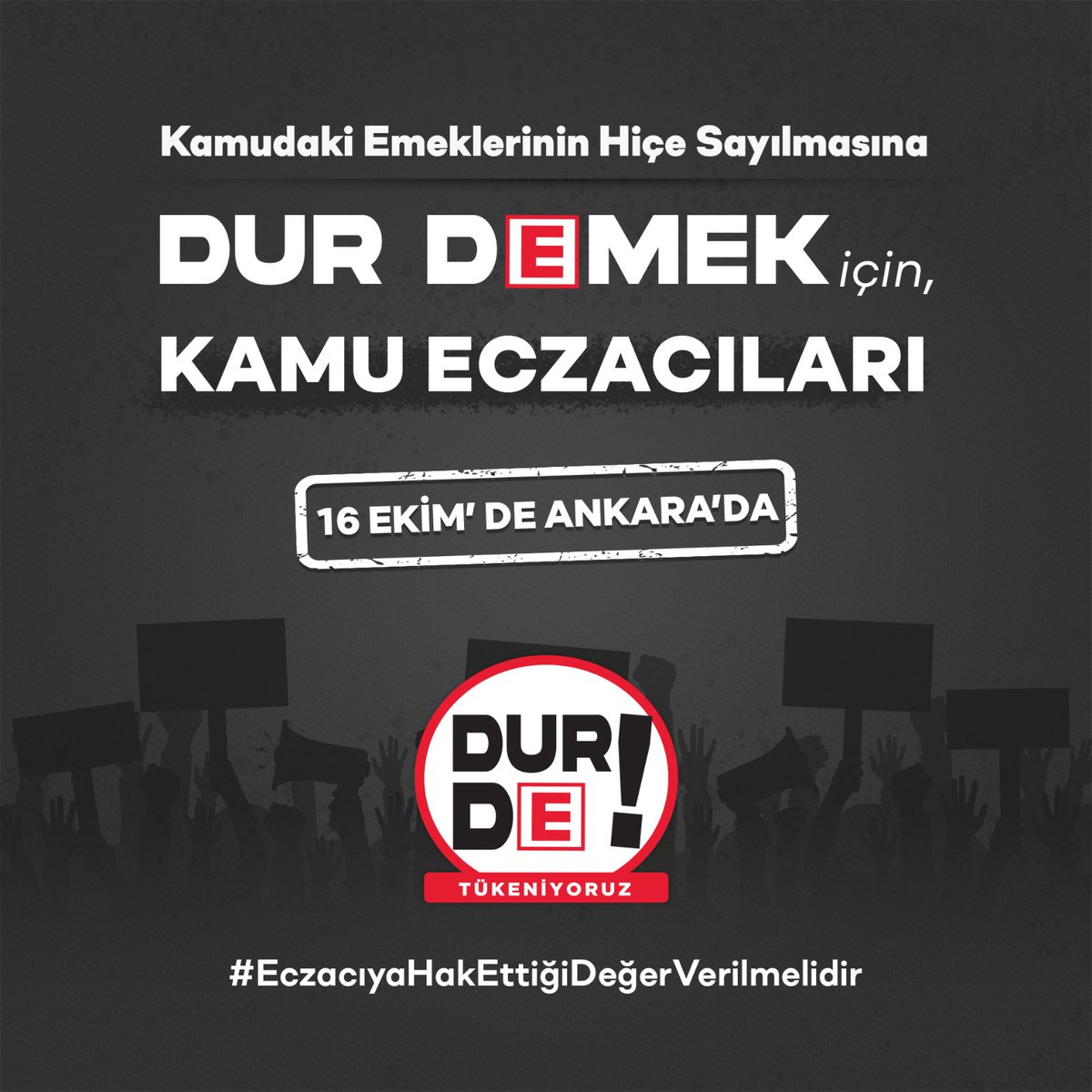 16 Ekim Pazar Günü 
#BüyükEczacıMitingi'nde,
Mesleğimizin Yok Sayılmasına Dur Demek için ANKARA'dayız.
#EczacıyaHakEttiğiDeğerVerilmelidir
