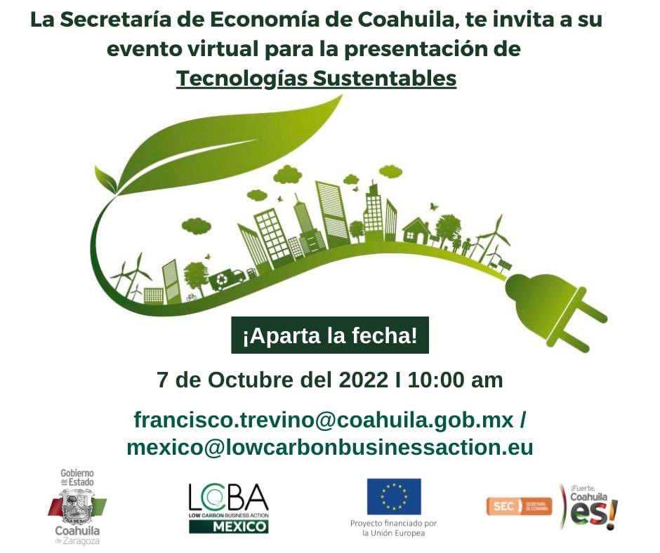 ♻️ Los invitamos a la reunión virtual para la presentación de Tecnologías Sustentables, el próximo viernes 7 de octubre a las 10:00 am.
