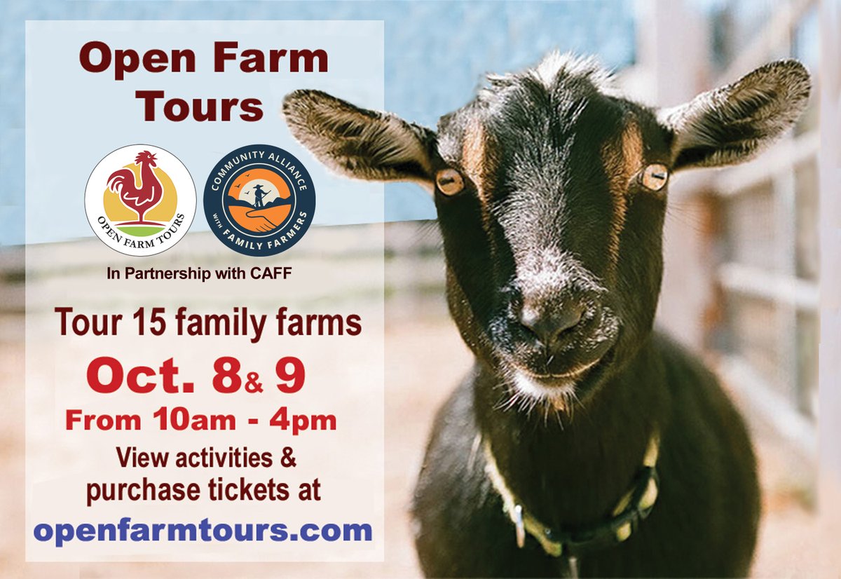 Join Open Farm Tours &amp; <a href="/famfarms/">CAFF</a> on Oct. 8-9th for 15  family-owned farms tours! Sign up here: eventbrite.com/cc/2022-open-f…