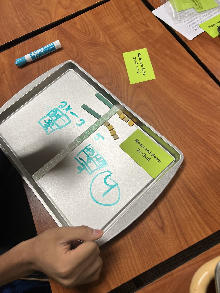 Concrete models, algebraic methods to solve two step equations with variables on both sides in our small groups. 👍🏼📓