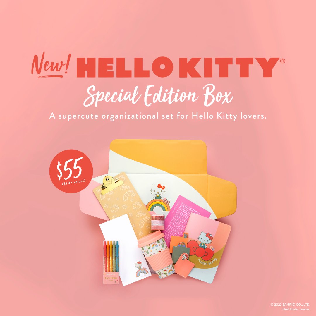 ErinCondren's tweet photo. BACK by popular demand! Our second-edition @hellokitty Special Edition Box has arrived! 🎀 Scroll to see all the supercute gifts included in this joyful assortment, perfect for fans of Hello Kitty and organization alike. https://t.co/SVLtdV4qud
#hellokitty #erincondren #ecsquad https://t.co/HAHCWiiDfC