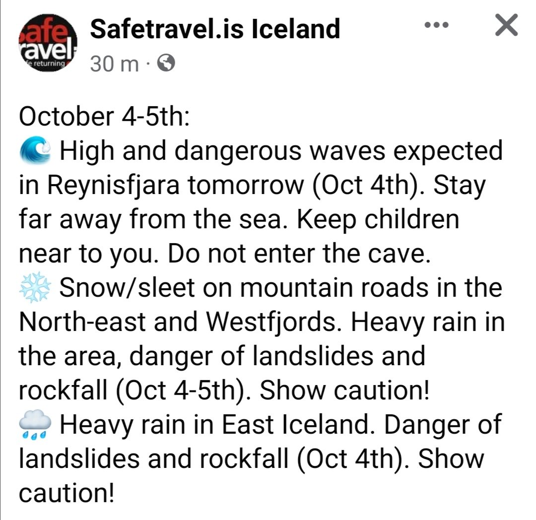 Weather and condition updates from @SafeinIceland

#Iceland
