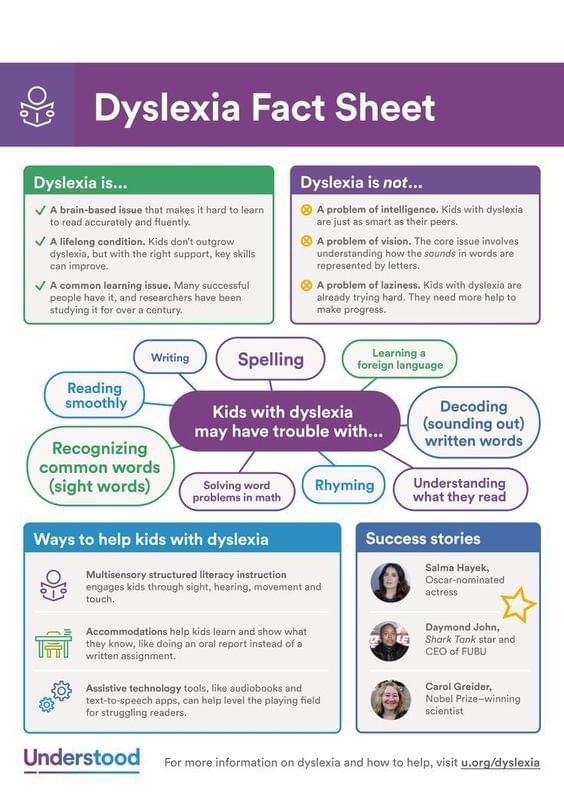 October is Dyslexia Awareness Month! If you suspect your child may be exhibiting signs of dyslexia, please reach out to your child's teachers or any member of our administration team. We're here to help! #athertonallstars  #dyslexiaawarenessmonth