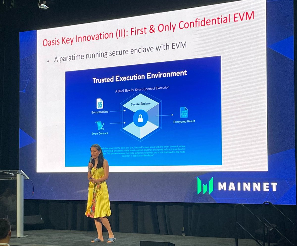 OasisProtocol's tweet image. Who saw @dawnsongtweets share Oasis&apos; vision for a responsible, decentralized internet at @MessariCrypto #Mainnet2022? 🔥🏝️

&quot;In Web 2.0, the switch to privacy led to mass adoption (http to https); with privacy being brought to web3, we&apos;ll see a similar increase in adoption.&quot;