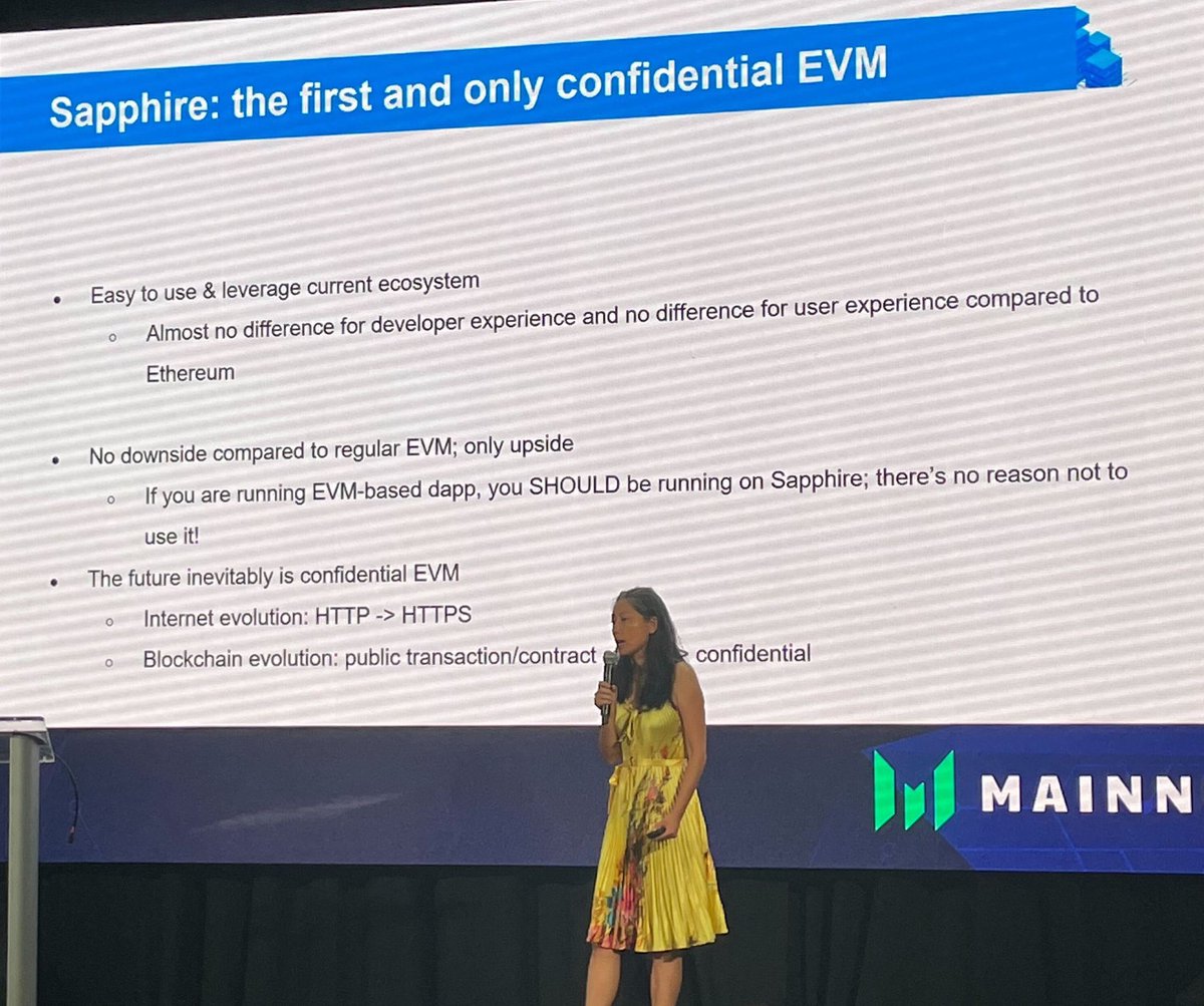 OasisProtocol's tweet image. Who saw @dawnsongtweets share Oasis&apos; vision for a responsible, decentralized internet at @MessariCrypto #Mainnet2022? 🔥🏝️

&quot;In Web 2.0, the switch to privacy led to mass adoption (http to https); with privacy being brought to web3, we&apos;ll see a similar increase in adoption.&quot;
